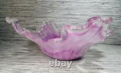 Murano Lavorazione Arte Hand Blown Light Purple Glass Centerpiece Art Bowl