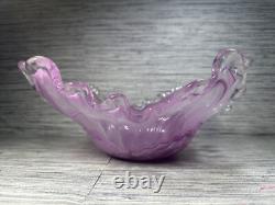 Murano Lavorazione Arte Hand Blown Light Purple Glass Centerpiece Art Bowl