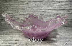 Murano Lavorazione Arte Hand Blown Light Purple Glass Centerpiece Art Bowl