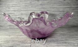 Murano Lavorazione Arte Hand Blown Light Purple Glass Centerpiece Art Bowl