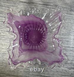Murano Lavorazione Arte Hand Blown Light Purple Glass Centerpiece Art Bowl