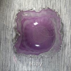 Murano Lavorazione Arte Hand Blown Light Purple Glass Centerpiece Art Bowl