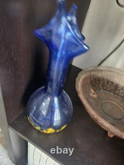 Murano Lavorazione Hand Blown 13 Vase Blue & Yellow Art Glass From Italy #2035