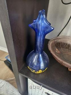 Murano Lavorazione Hand Blown 13 Vase Blue & Yellow Art Glass From Italy #2035