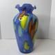 Murano Lavorazione Hand Blown Ruffle Vase Blue Yellow Orange Arte Made Italy MCM