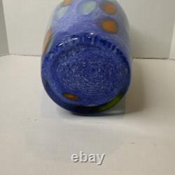 Murano Lavorazione Hand Blown Ruffle Vase Blue Yellow Orange Arte Made Italy MCM