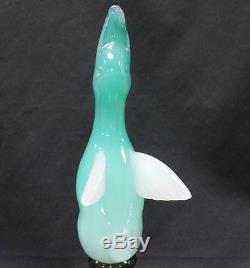 Murano Luxardo Glass hand Blown Decanter Green Bird on Smoked Glass Rock