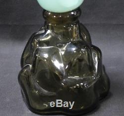 Murano Luxardo Glass hand Blown Decanter Green Bird on Smoked Glass Rock