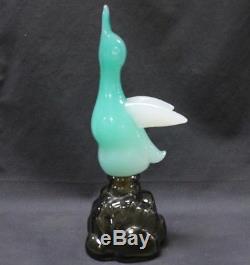 Murano Luxardo Glass hand Blown Decanter Green Bird on Smoked Glass Rock