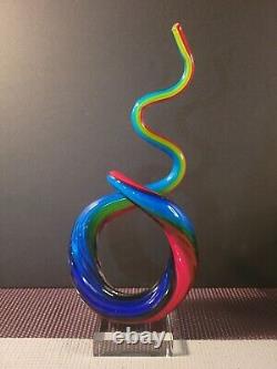 Murano MCM Art Glass Blue Green Red Abstract 12 Love Knot Sculpture Hand Blown