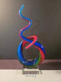 Murano MCM Art Glass Blue Green Red Abstract 12 Love Knot Sculpture Hand Blown