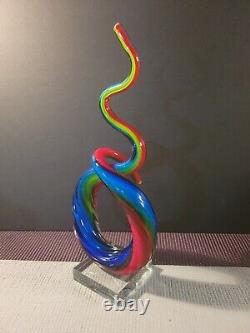 Murano MCM Art Glass Blue Green Red Abstract 12 Love Knot Sculpture Hand Blown