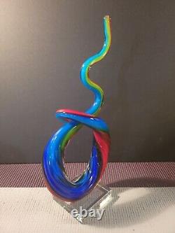 Murano MCM Art Glass Blue Green Red Abstract 12 Love Knot Sculpture Hand Blown