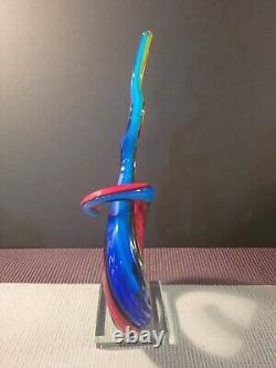 Murano MCM Art Glass Blue Green Red Abstract 12 Love Knot Sculpture Hand Blown