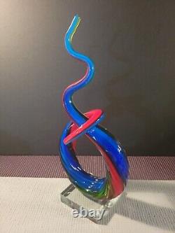 Murano MCM Art Glass Blue Green Red Abstract 12 Love Knot Sculpture Hand Blown