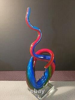 Murano MCM Art Glass Blue Green Red Abstract 12 Love Knot Sculpture Hand Blown