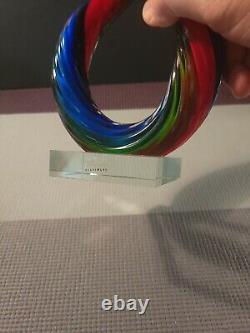 Murano MCM Art Glass Blue Green Red Abstract 12 Love Knot Sculpture Hand Blown