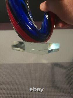 Murano MCM Art Glass Blue Green Red Abstract 12 Love Knot Sculpture Hand Blown