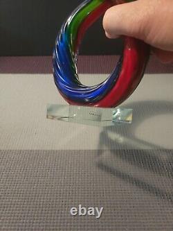 Murano MCM Art Glass Blue Green Red Abstract 12 Love Knot Sculpture Hand Blown