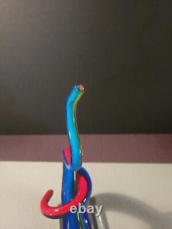 Murano MCM Art Glass Blue Green Red Abstract 12 Love Knot Sculpture Hand Blown