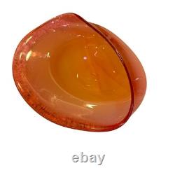 Murano MCM Glass Big Pink and Cream Half Clam Shell Signed 16x14