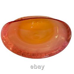 Murano MCM Glass Big Pink and Cream Half Clam Shell Signed 16x14