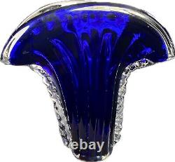 Murano MCM Hand-Blown Abstract Fan Shape Cobalt Blue Glass 10 Vase EXCELLENT