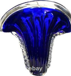 Murano MCM Hand-Blown Abstract Fan Shape Cobalt Blue Glass 10 Vase EXCELLENT