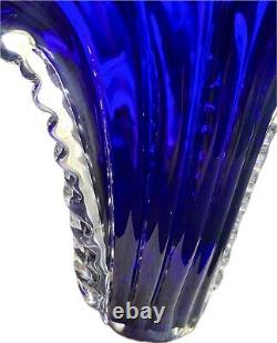 Murano MCM Hand-Blown Abstract Fan Shape Cobalt Blue Glass 10 Vase EXCELLENT