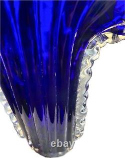 Murano MCM Hand-Blown Abstract Fan Shape Cobalt Blue Glass 10 Vase EXCELLENT