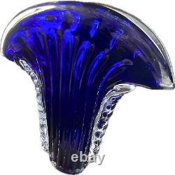 Murano MCM Hand-Blown Abstract Fan Shape Cobalt Blue Glass 10 Vase EXCELLENT