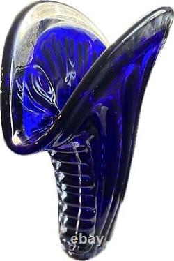 Murano MCM Hand-Blown Abstract Fan Shape Cobalt Blue Glass 10 Vase EXCELLENT