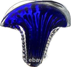 Murano MCM Hand-Blown Abstract Fan Shape Cobalt Blue Glass 10 Vase EXCELLENT