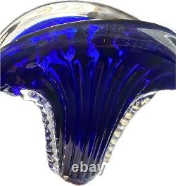 Murano MCM Hand-Blown Abstract Fan Shape Cobalt Blue Glass 10 Vase EXCELLENT