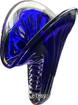 Murano MCM Hand-Blown Abstract Fan Shape Cobalt Blue Glass 10 Vase EXCELLENT