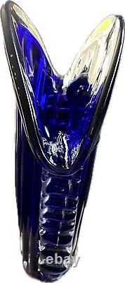 Murano MCM Hand-Blown Abstract Fan Shape Cobalt Blue Glass 10 Vase EXCELLENT