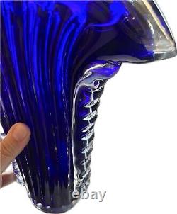 Murano MCM Hand-Blown Abstract Fan Shape Cobalt Blue Glass 10 Vase EXCELLENT