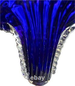 Murano MCM Hand-Blown Abstract Fan Shape Cobalt Blue Glass 10 Vase EXCELLENT