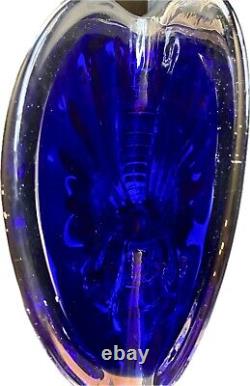 Murano MCM Hand-Blown Abstract Fan Shape Cobalt Blue Glass 10 Vase EXCELLENT