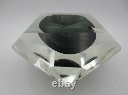 Murano Mandruzzato bluey grey abstract diamond faceted block cut bowl c1970s