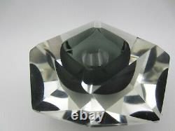 Murano Mandruzzato bluey grey abstract diamond faceted block cut bowl c1970s