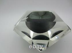 Murano Mandruzzato bluey grey abstract diamond faceted block cut bowl c1970s