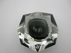 Murano Mandruzzato bluey grey abstract diamond faceted block cut bowl c1970s