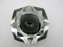 Murano Mandruzzato bluey grey abstract diamond faceted block cut bowl c1970s