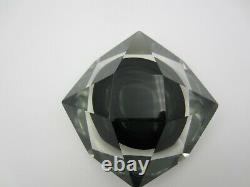 Murano Mandruzzato bluey grey abstract diamond faceted block cut bowl c1970s