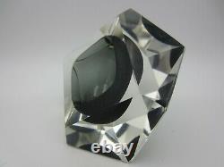 Murano Mandruzzato bluey grey abstract diamond faceted block cut bowl c1970s