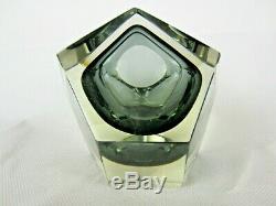 Murano Mandruzzato bluey grey abstract diamond faceted block cut bowl c1970s
