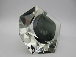 Murano Mandruzzato bluey grey abstract diamond faceted block cut bowl c1970s