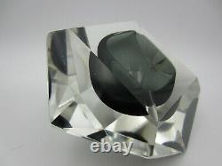 Murano Mandruzzato bluey grey abstract diamond faceted block cut bowl c1970s