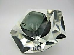 Murano Mandruzzato bluey grey abstract diamond faceted block cut bowl c1970s